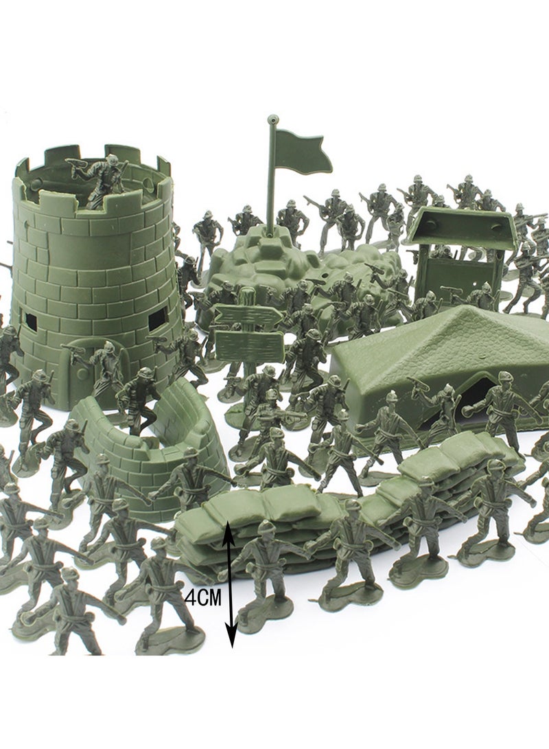 100pcs 4cm Green Toy Soldier Model Figures, 93pcs Soldier Figures, 7pcs Military Equipment Toy Set, Boy Gift - Image 3